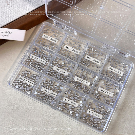 12 Grids Mix Size Flatback Rhinestone - White