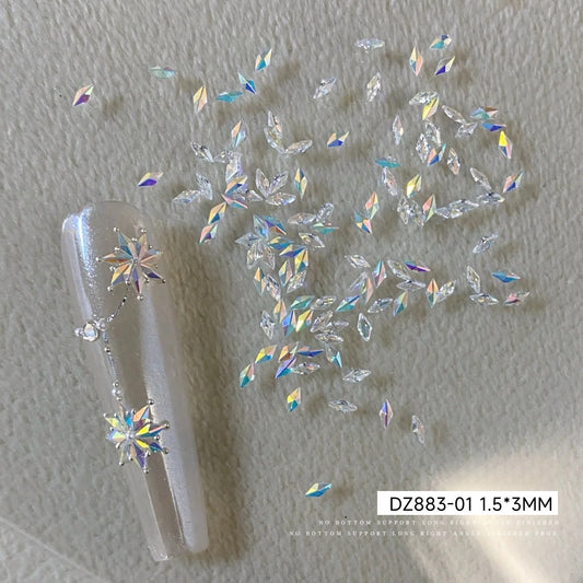 Diamond Shape Flatback Rhinestone 1.5×3mm - Iridescent White