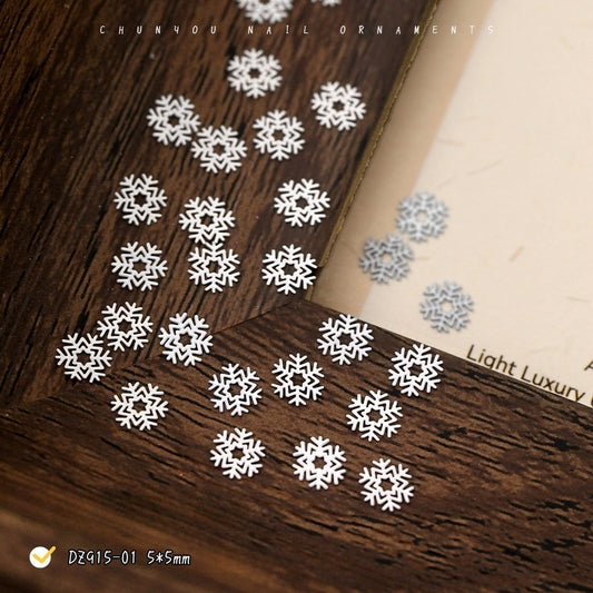 White Brass Snowflake Nail Charms