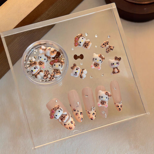 Leopard Kitty, Bow & Rhinestone Nail Art Charm Kit – Mixed Sizes