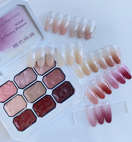QIingyou High Pigment Ombre Pating Gel Palette – Nude Cherry Series (9 Colors)
