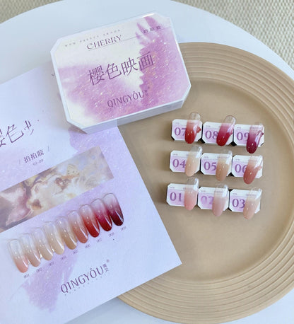 Qingyou High Pigment Ombre Pating Gel Palette – Nude Cherry Series (9 Colors)