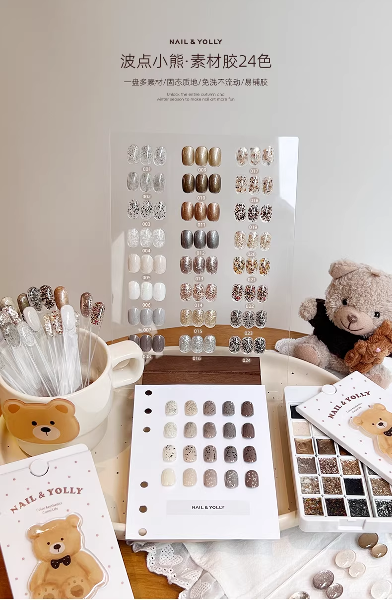YOLLY Teddy Dot Glitter Gel Art Palette – 24 Colors (Textured Sand & Gold Flakes)