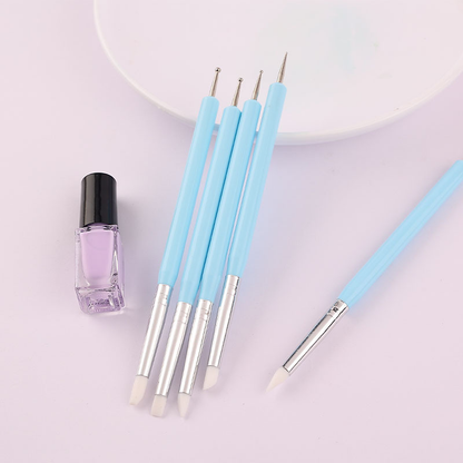 Dual-Ended Nail Art Tool Set – Dotting Pen, Silicone Sculpting & Rhinestone Picker (5pcs/pack)