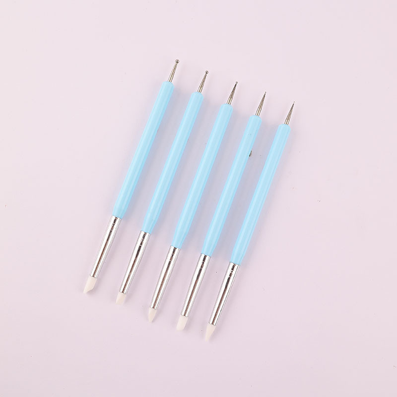 Dual-Ended Nail Art Tool Set – Dotting Pen, Silicone Sculpting & Rhinestone Picker (5pcs/pack)