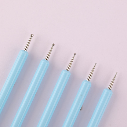 Dual-Ended Nail Art Tool Set – Dotting Pen, Silicone Sculpting & Rhinestone Picker (5pcs/pack)