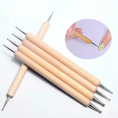 Bút Chấm Móng Tay Đầu Đôi Tay Gỗ (5 cái/gói)
