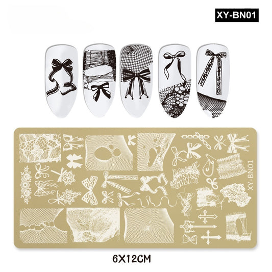Lace and Ribbon Bow Pattern Nail Stamping Plate XY-BN01