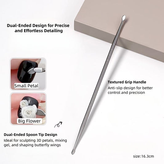 Dual-Ended Spoon-Shaped Tip Nail Art Sculpting Tool - 3D Acrylic & Gel Carving / Mixing Tool