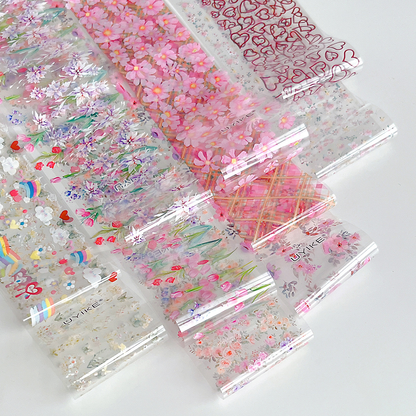 Spring Floral Nail Transfer Foil Set - 10 Rolls/Pack