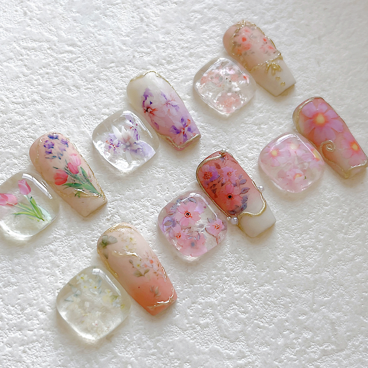 Spring Floral Nail Transfer Foil Set - 10 Rolls/Pack