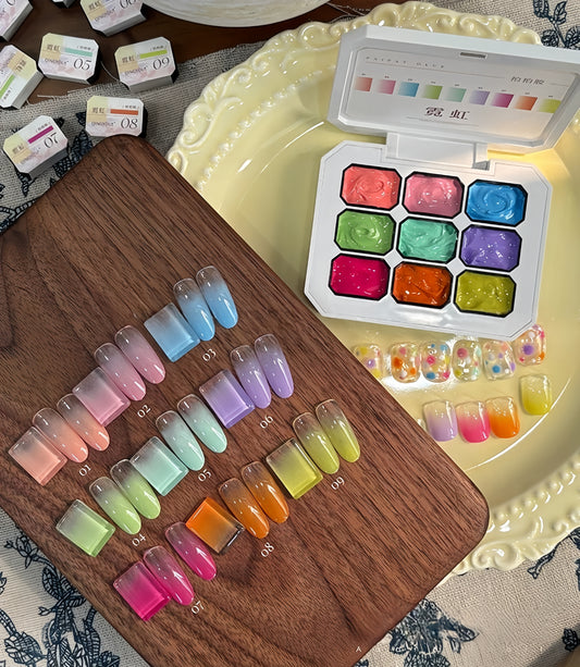 Qingyou High Pigment Ombre Pating Gel Palette – Soft Neon Series (9 Colors)