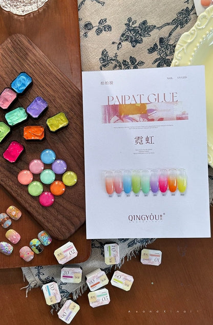 Qingyou High Pigment Ombre Pating Gel Palette – Soft Neon Series (9 Colors)