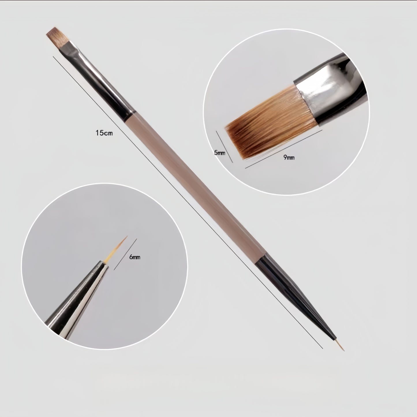 Dual-Ended Nail Art Flat Tip Brush with 6mm Liner Brush