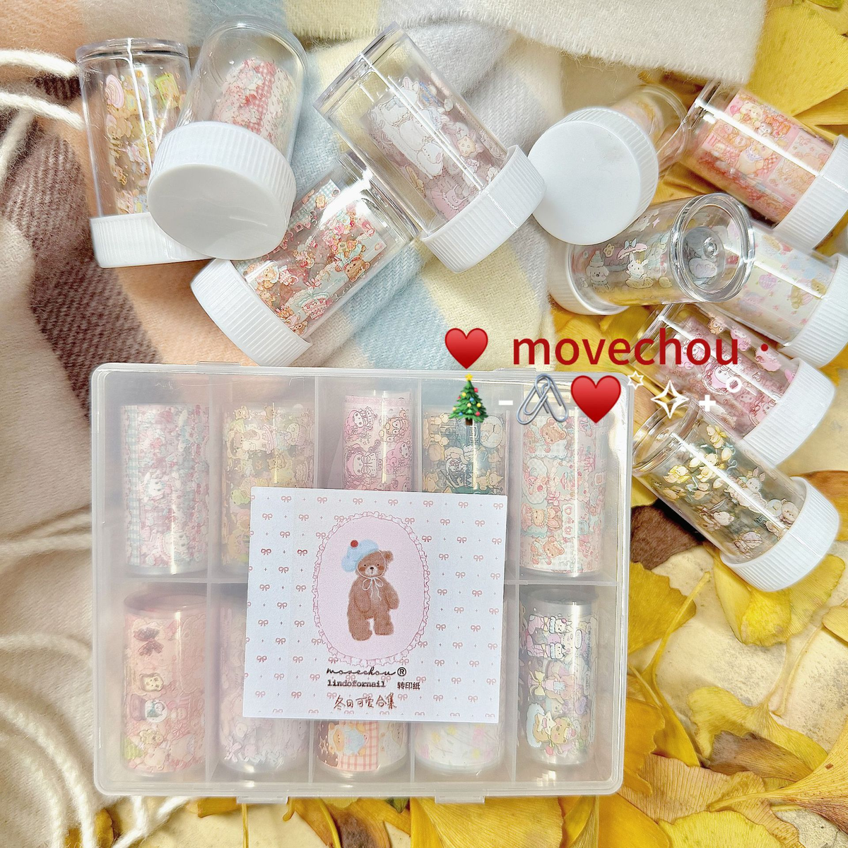 Cozy Winter Bear & Bunny Nail Transfer Foil Set – 10 Rolls
