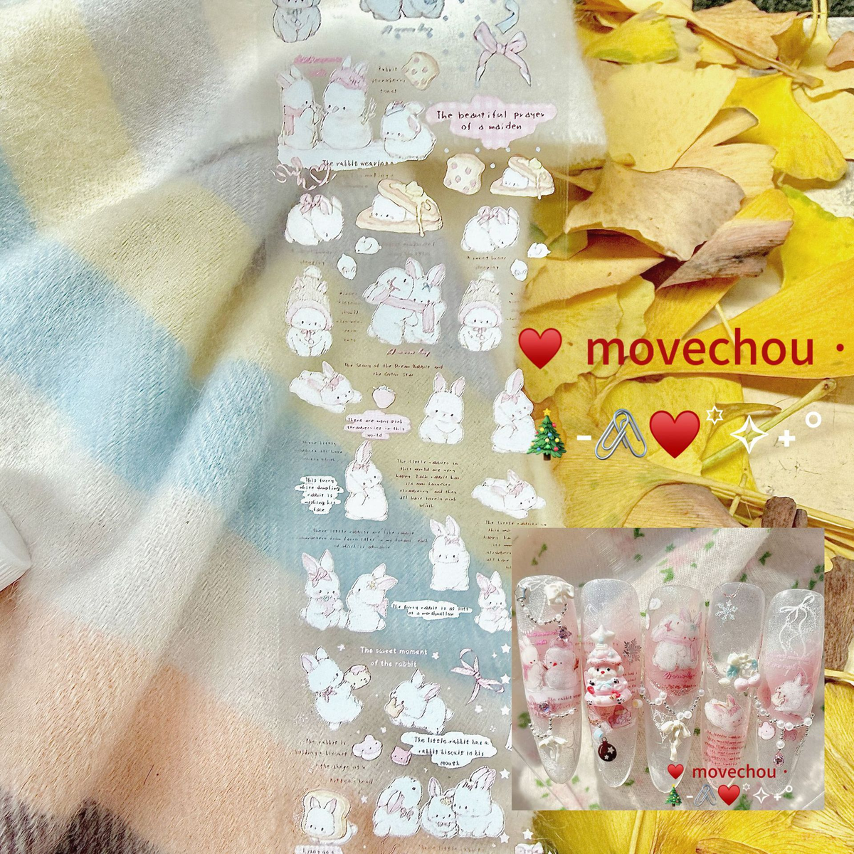 Cozy Winter Bear & Bunny Nail Transfer Foil Set – 10 Rolls