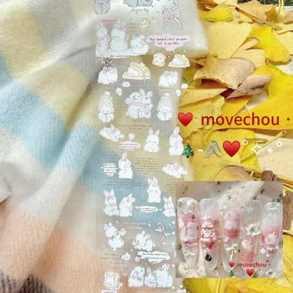 Cozy Winter Bear & Bunny Nail Transfer Foil Set – 10 Rolls