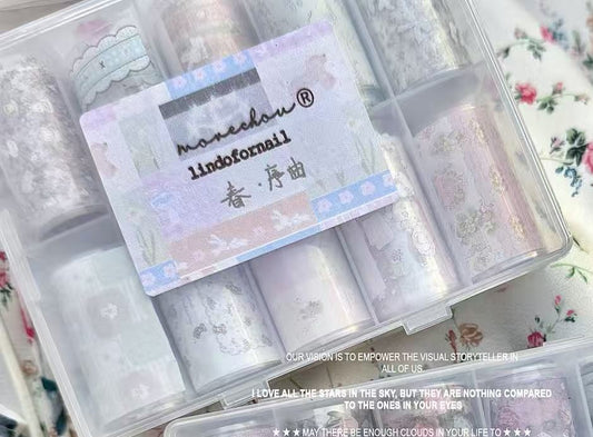 Spring Overture Cream Floral Nail Transfer Foil Set – 10 Rolls