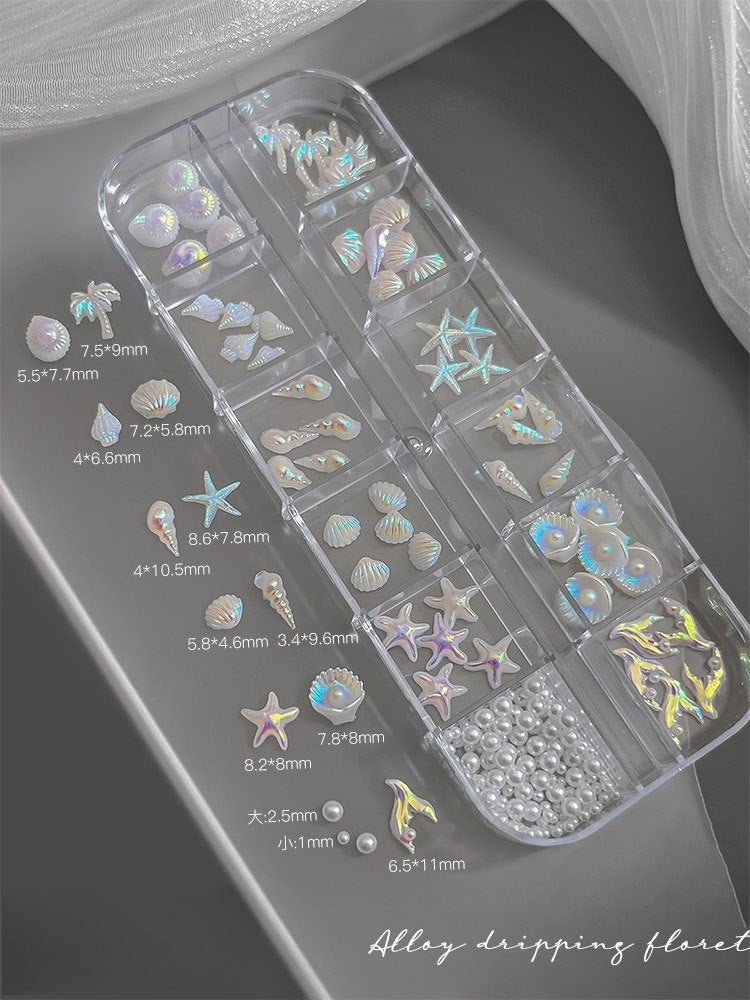 12 Grids Seashell Nail Art Charm Set – #01 Aurora White