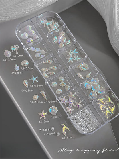12 Grids Seashell Nail Art Charm Set – #01 Aurora White