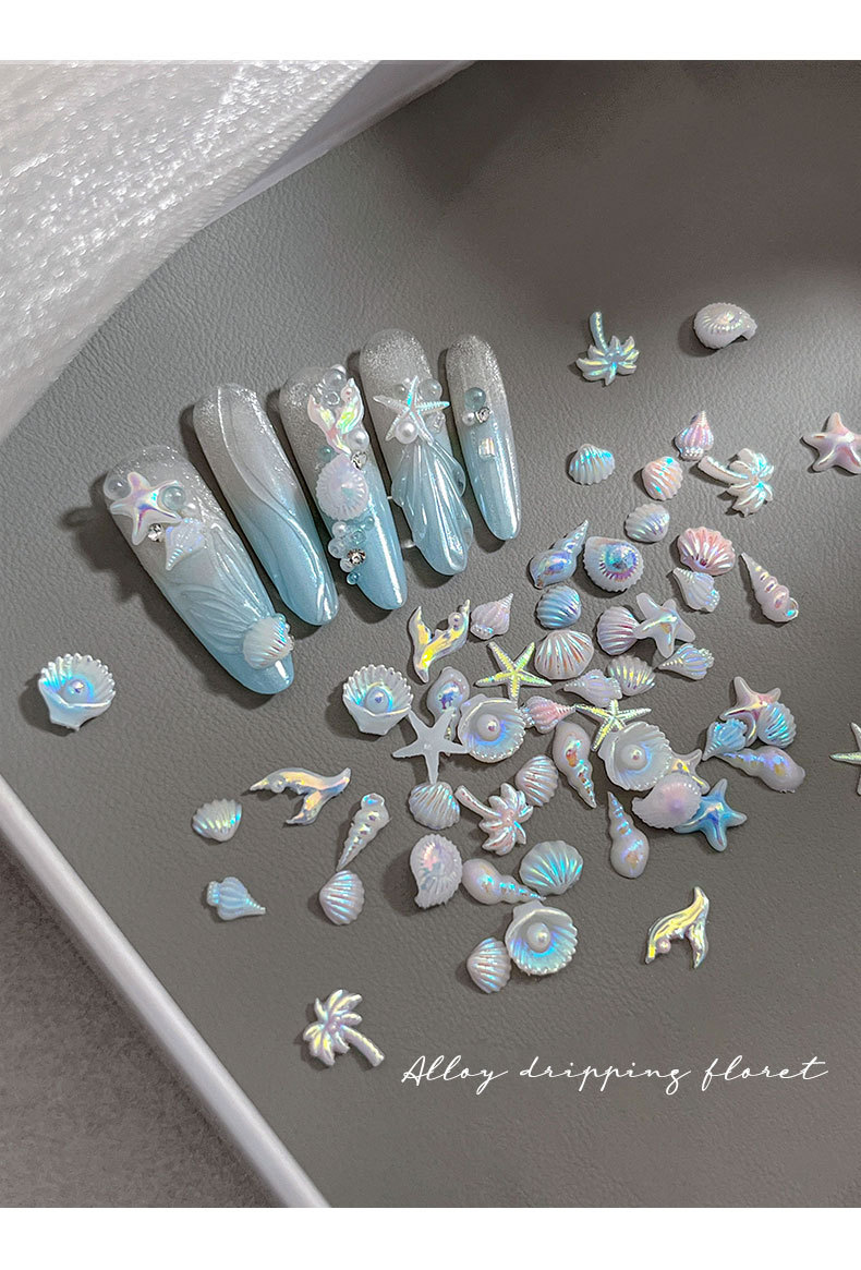 12 Grids Seashell Nail Art Charm Set – #01 Aurora White