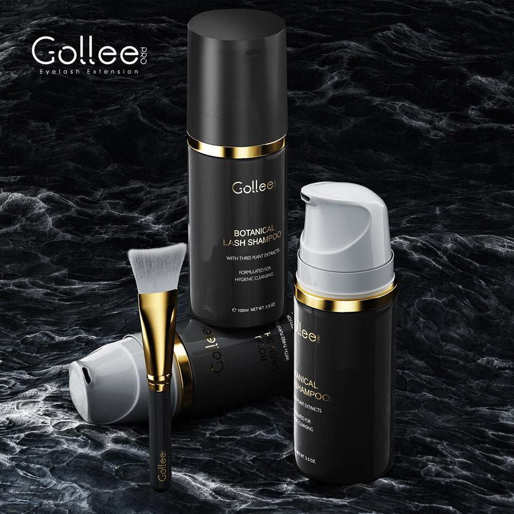 Shampooing mousse pour extensions de cils Gollee avec kit de brosse