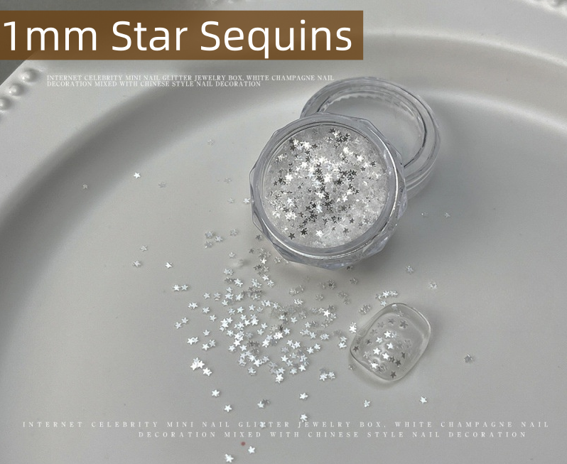1mm Iridescent Silver Star Nail Sequins [YH383-07]