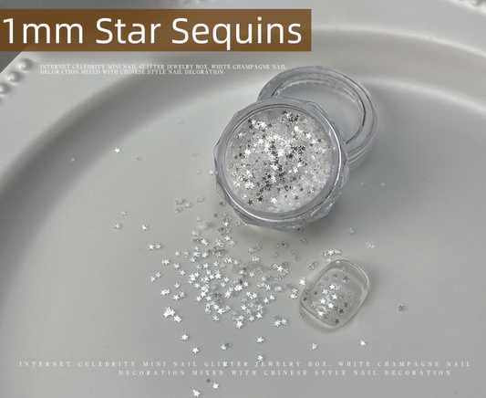 1mm Iridescent Silver Star Nail Sequins [YH383-07]
