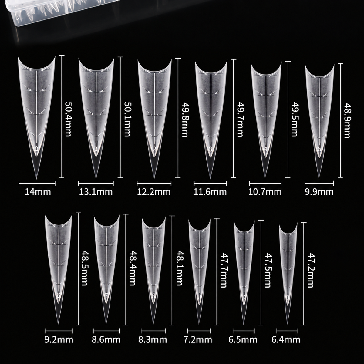 Extra Long Solid Stiletto Half Cover Nail Tips with Guide Lines – 360pcs