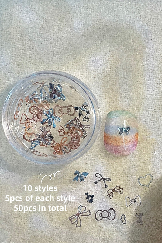 50pcs Cute Hollow Bow & Heart Mixed Nail Charms