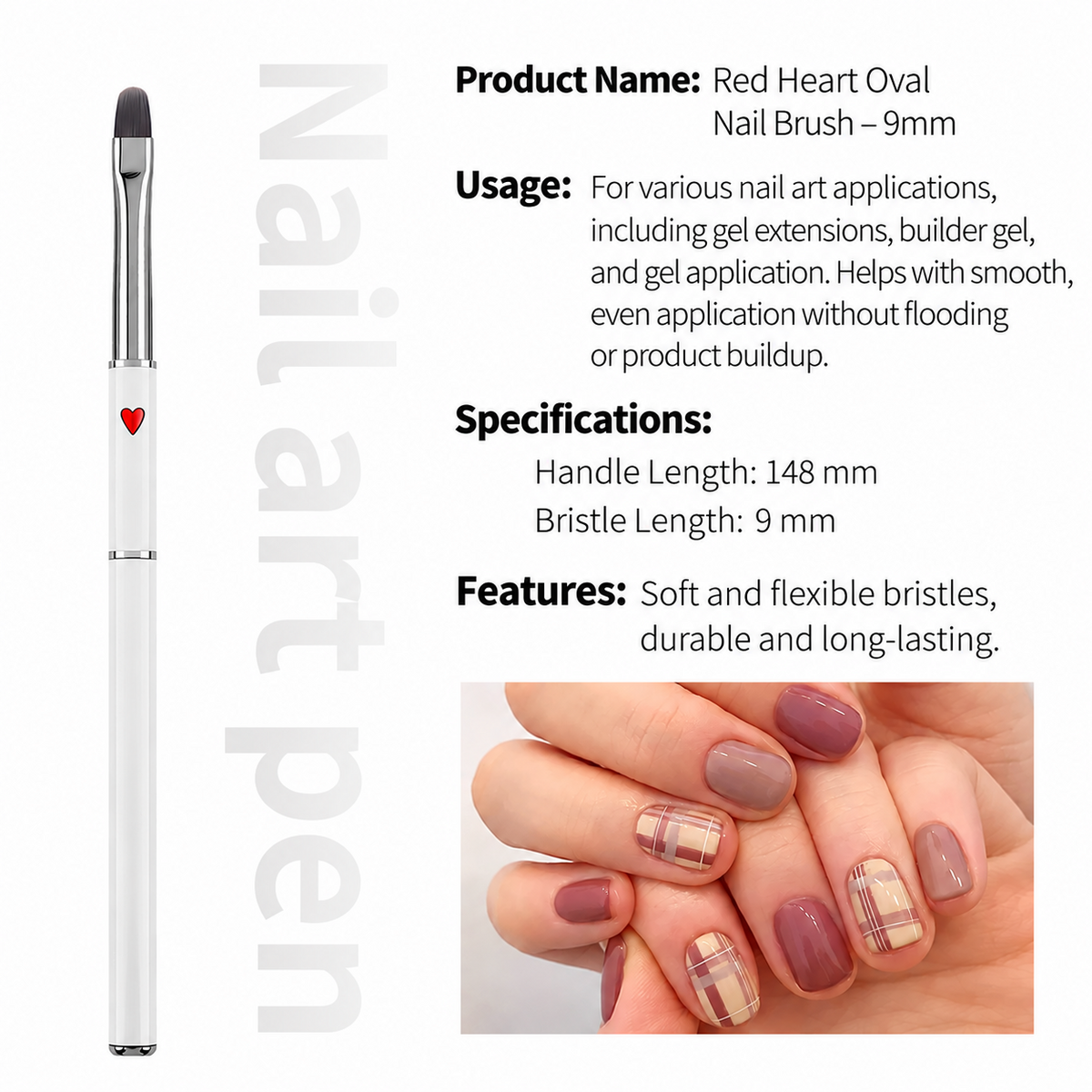 Red Heart Oval Nail Brush – 9mm