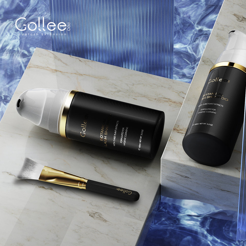 Shampooing mousse pour extensions de cils Gollee avec kit de brosse