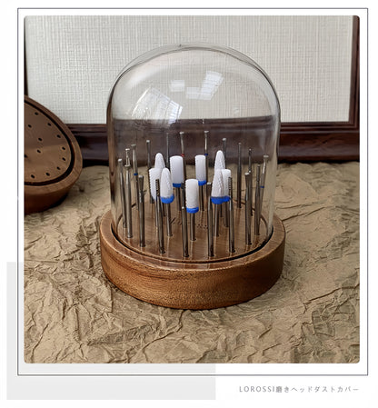 Rangement pour forets à ongles couleur noyer avec couvercle anti-poussière
