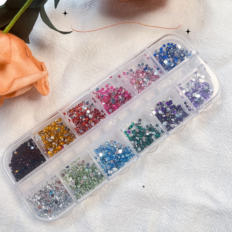 12 Grids Flat Bottom Mini Rhinestone – Mixed Color [HZ-35]