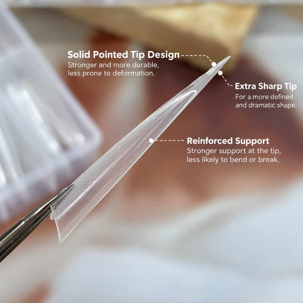 Extra Long Solid Stiletto Half Cover Nail Tips with Guide Lines – 360pcs