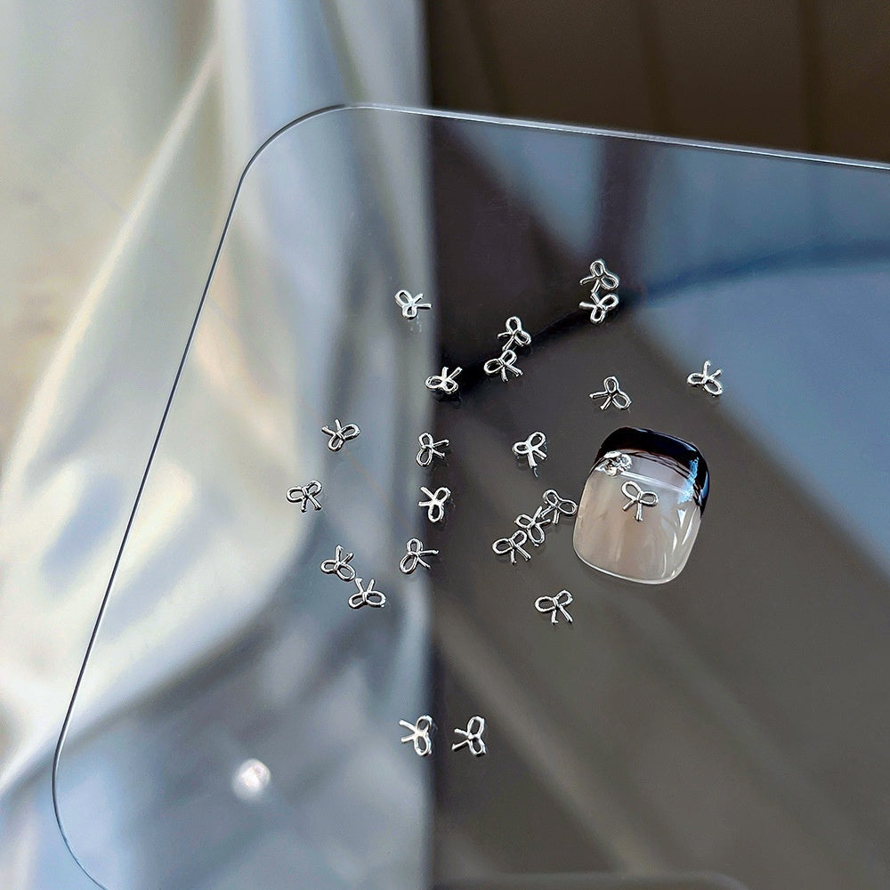 Mini Silver White Bow Tie Nail Charms 4*4mm (10pcs)