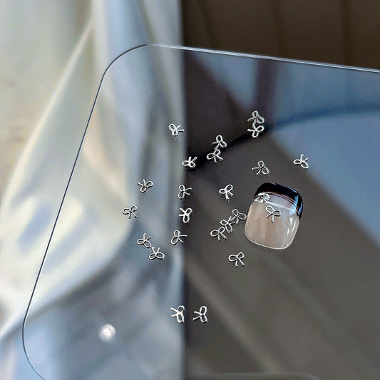 Mini Silver White Bow Tie Nail Charms 4*4mm (10pcs)