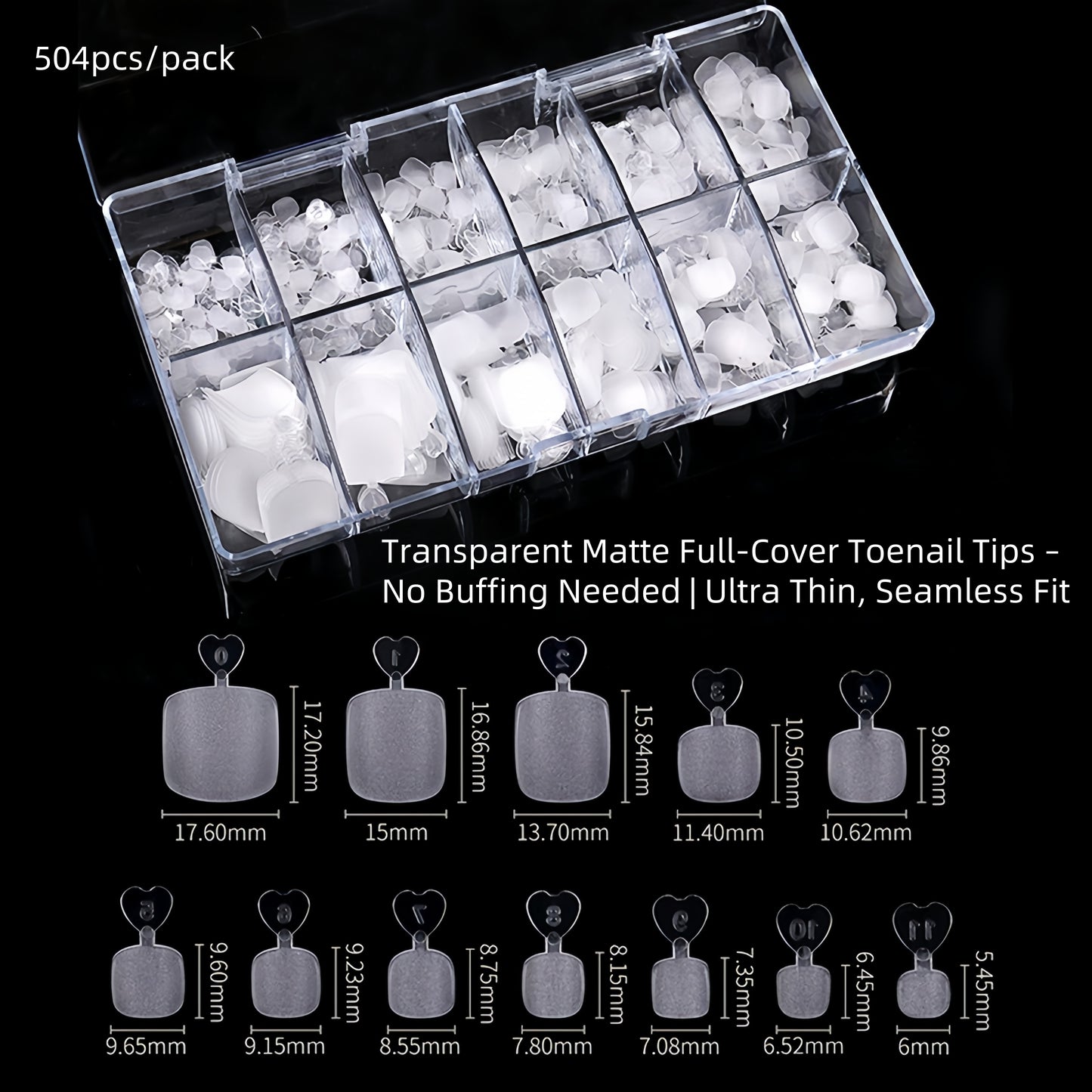 Transparent Matte Full-Cover Toenail Tips 504pcs/pack