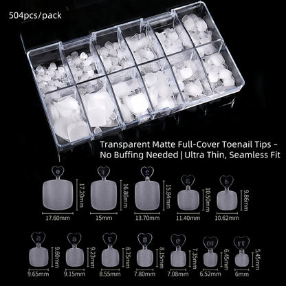 Transparent Matte Full-Cover Toenail Tips 504pcs/pack