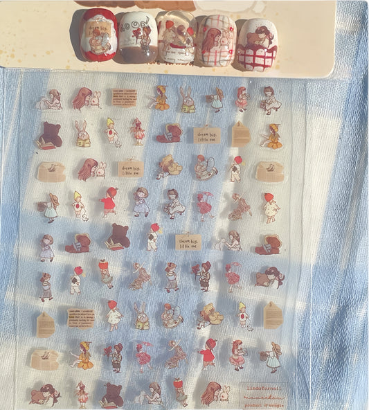 Line Art Retro Cartoon Figures Nail Stickers