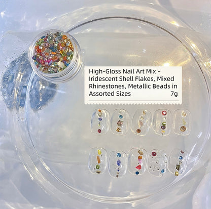 Mixed-Size Rhinestones with Metallic Beads and High-Gloss Iridescent Shell Flakes