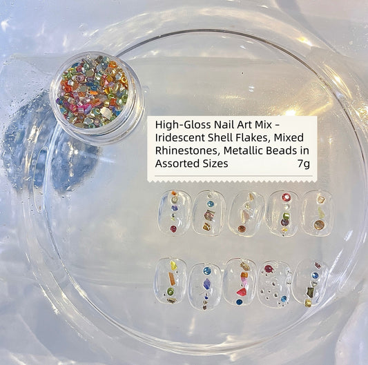 Mixed-Size Rhinestones with Metallic Beads and High-Gloss Iridescent Shell Flakes