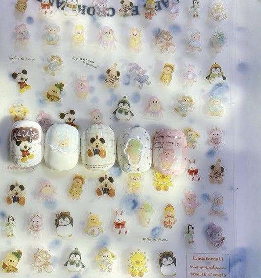 Crayon Winter Series Cute Animal Nail Stickers