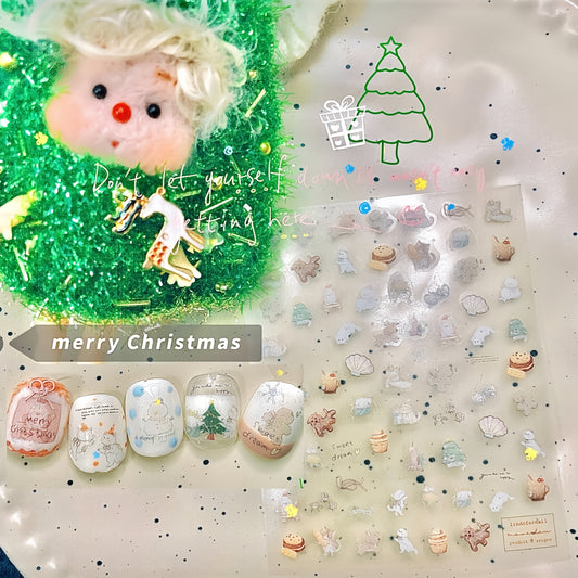 Doodle Christmas and Animal Friend Nail Sticker