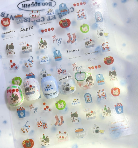 Nostalgia Crayon Puppy & Apple Nail Stickers