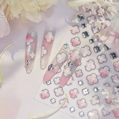 TOMONI Pink Four-Leaf Clover Nail Art Stickers
