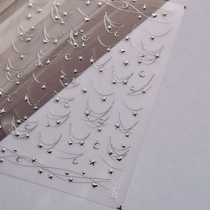 TOMONI  Star Chain Nail Art Stickers- Silver