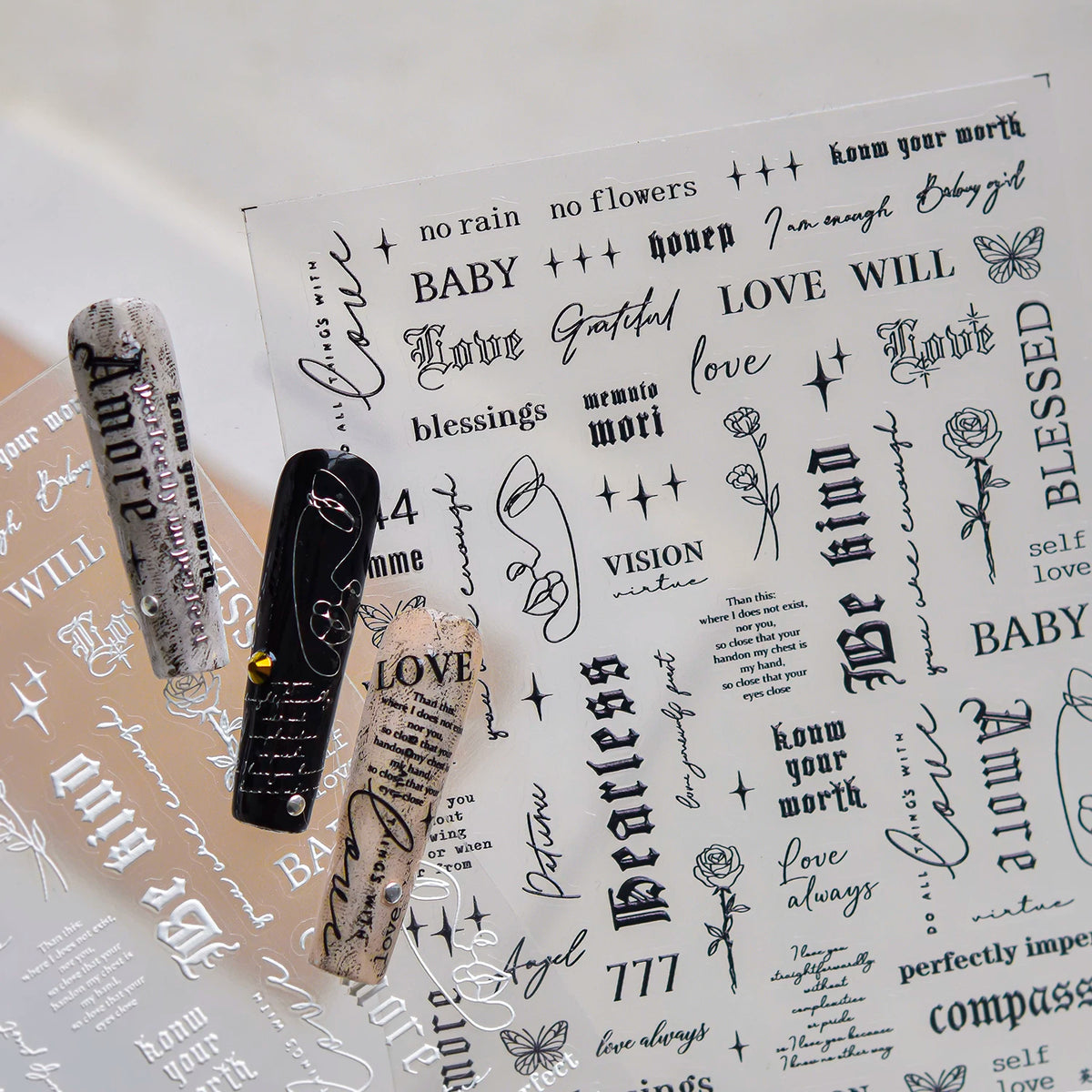 TOMONI Gothic Vintage English Letter Nail Art Stickers- Black