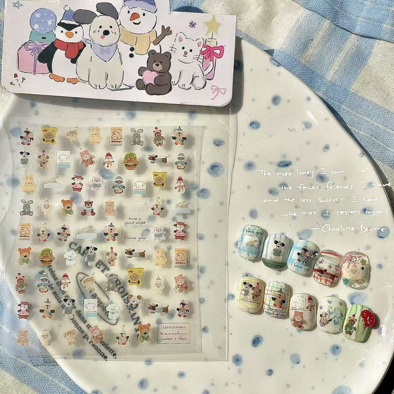 Hand-Drawn Fuzzy Childhood-Inspired Nail Stickers
