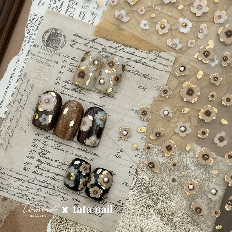 TOMONI Vintage Floral Nail Art Stickers- brown
